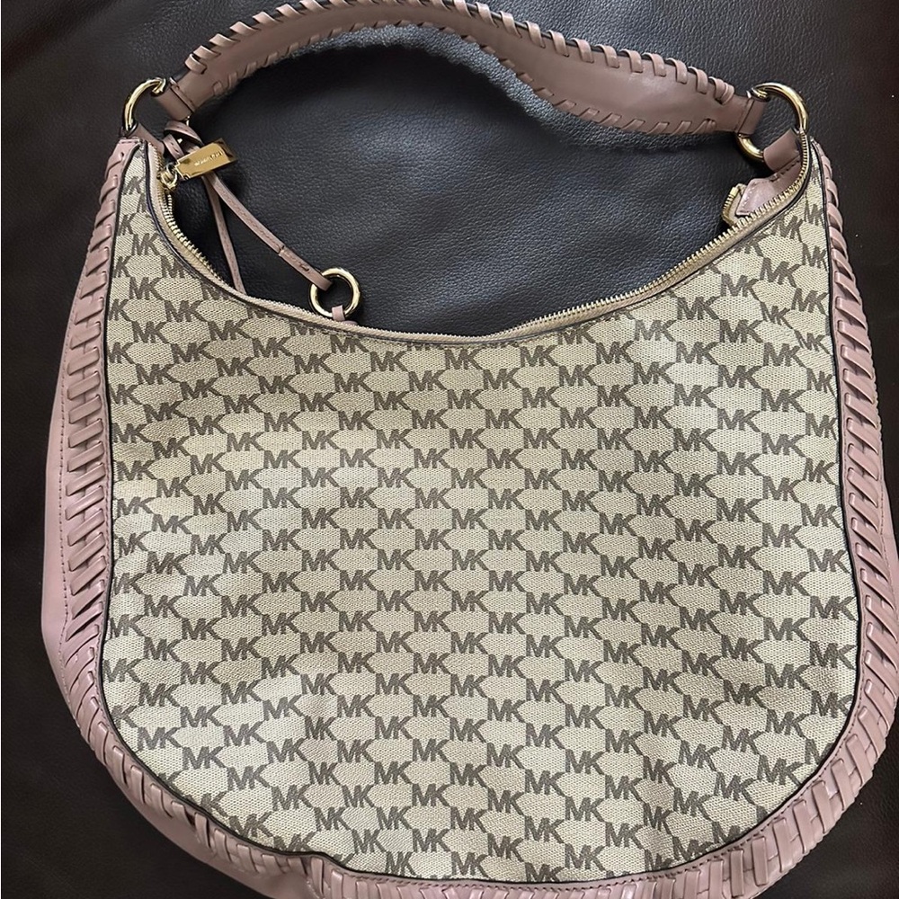 Michael Kors Pink and Cream Hobo Bag with Monogram - Picture 2 of 2